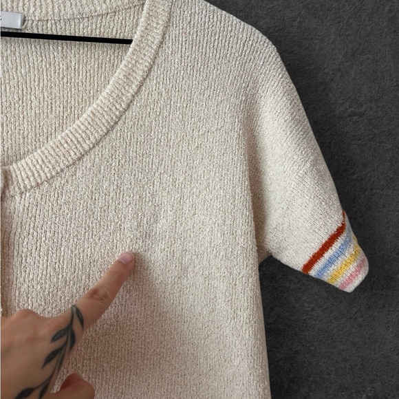 Madewell Henley Sweater Tee Rainbow Stripe Vintage Parchment Size XS - Picture 9 of 12